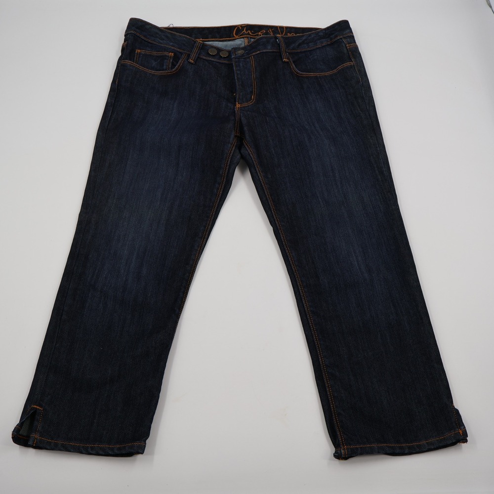 Chip & Pepper Straight Leg Jeans Womens 30 Dark Wash Indigo Made in USA Slit Hem